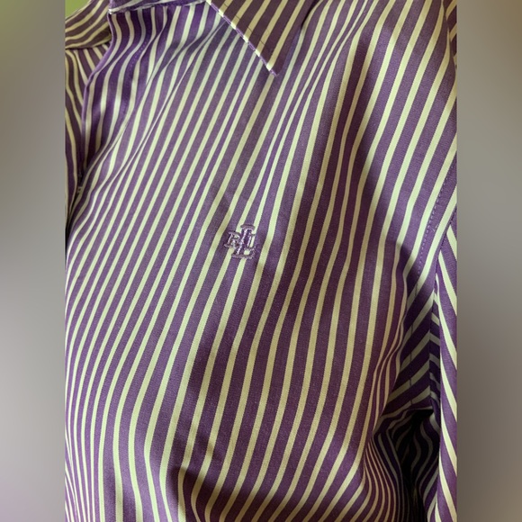 Lauren Ralph Lauren non iron button down shirt size PS purple white pinstripes - Picture 7 of 9